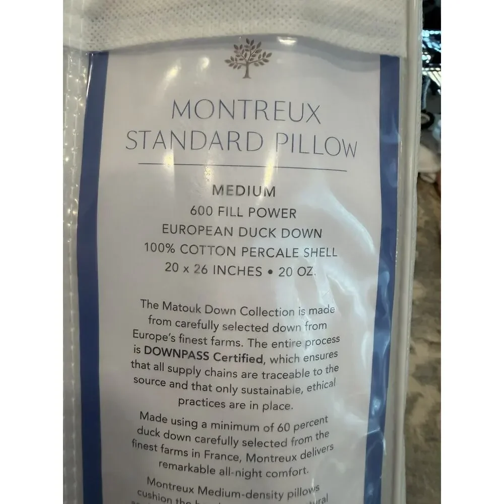 Matouk MONTREUX STANDARD Duck Down Chalet PILLOW Medium NWT $500